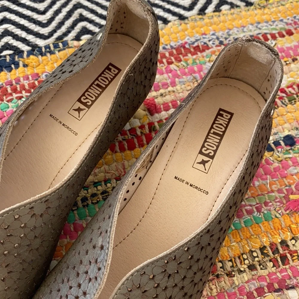 PIKOLINOS Olive Green Perforated Leather Flats